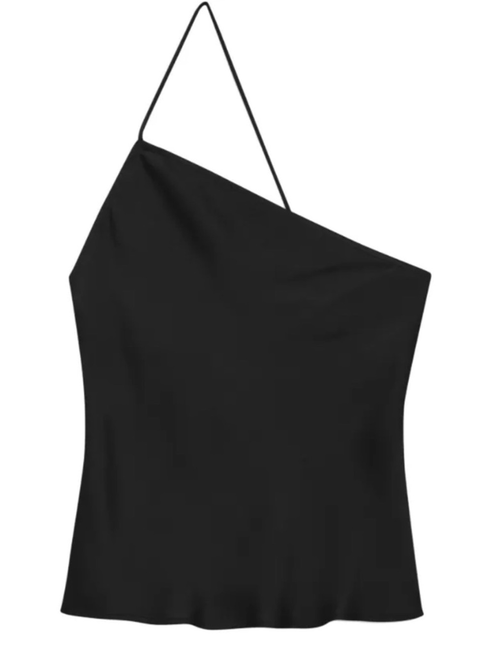 Anine Bing Asymmetric One-Shoulder Black Silk Camisole